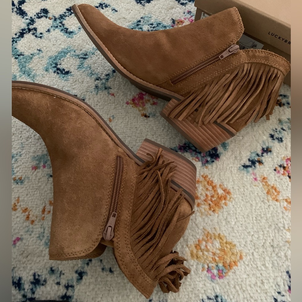 Lucky Brand Freedah Fringe Boots Honey Oiled Suede 10 - Picture 5 of 6